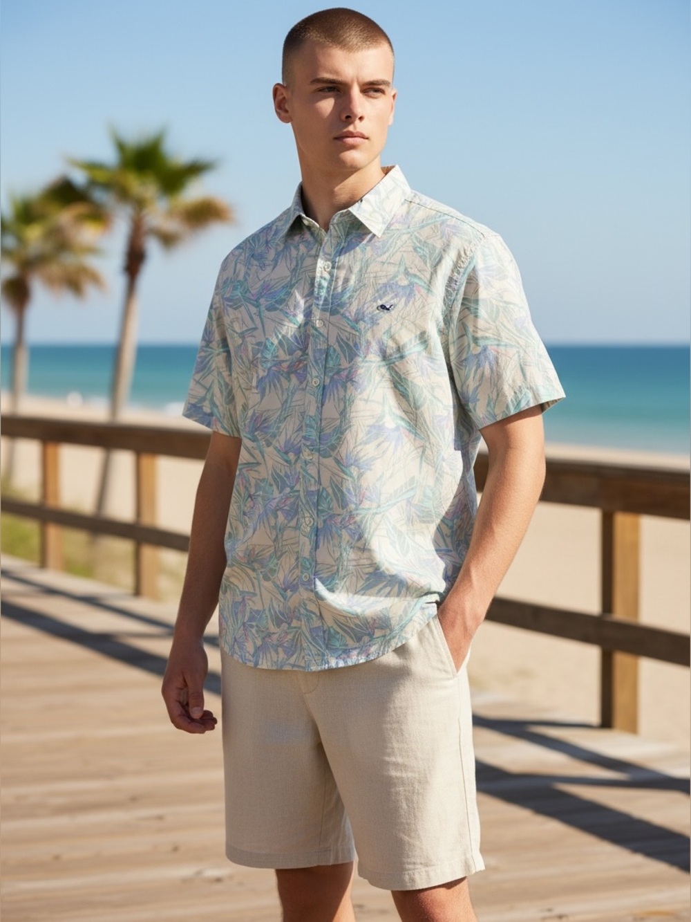 Vineyard Vines Men’s L Classic Fit Whale Shirt Tropical Floral Short Sleeve